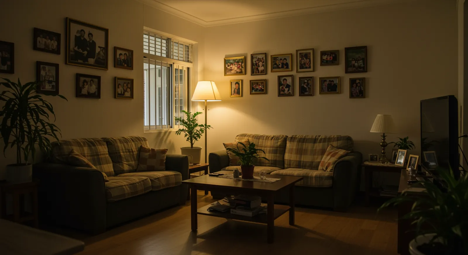 A warm Singapore living room in the evening