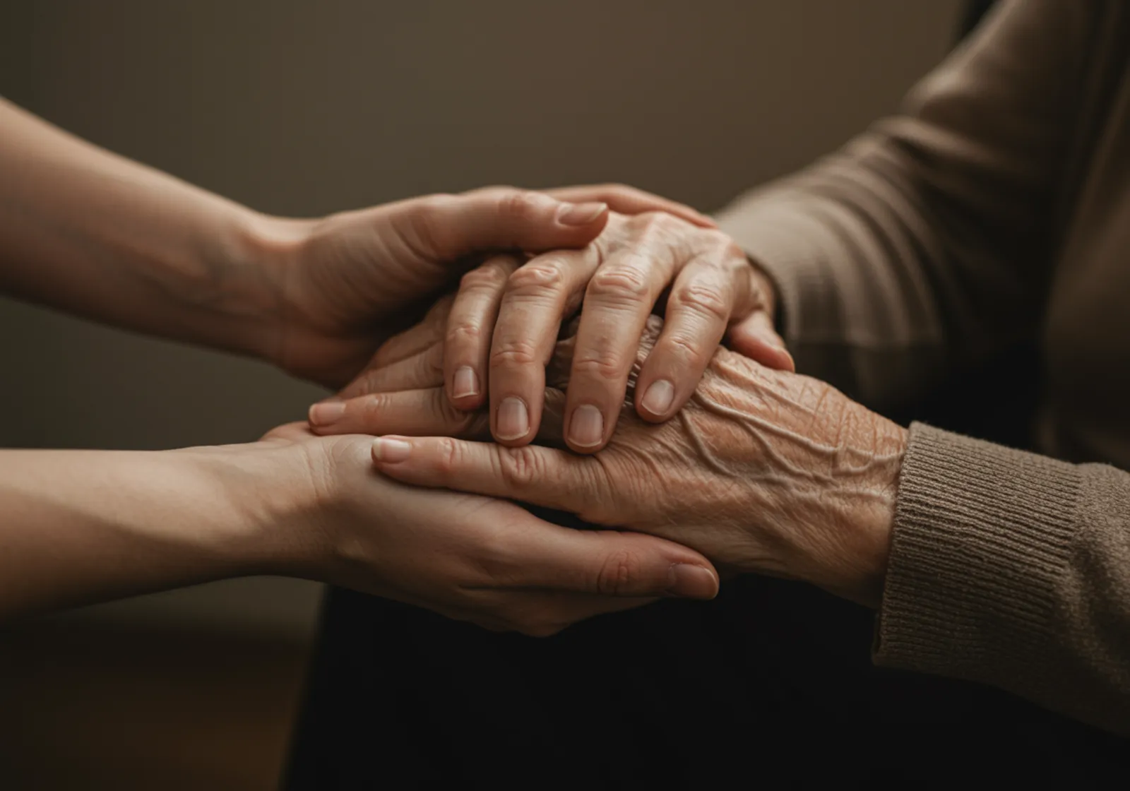 Hands gently steadying an elderly hand